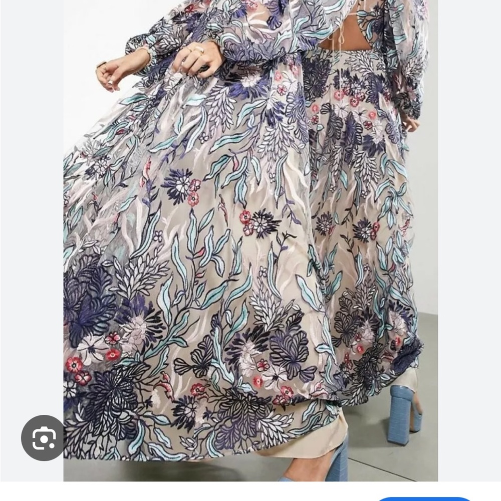 ASOS Blue Pink Floral Evening Gown/Dress
